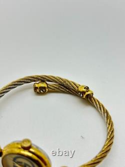 Read Gucci 2047L Gold Dial Gold Cable Bangle Watch Not tested For Parts F/S