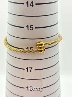 Read Gucci 2047L Gold Dial Gold Cable Bangle Watch Not tested For Parts F/S