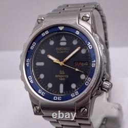 Seiko Sports SQ 150 Blue Quart Watch For Parts Repair Mens Silver Watch