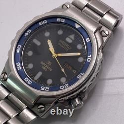 Seiko Sports SQ 150 Blue Quart Watch For Parts Repair Mens Silver Watch