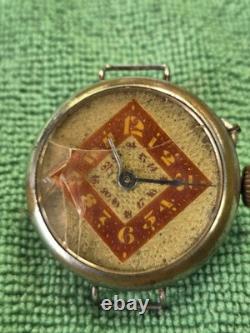 Silver Plated Adult Art Deco Trench Watch WW1 Metal No Strap For Parts/Repair