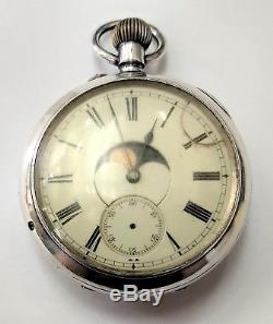 Swiss Double Dial Moon Phase Calendar Pocket Watch Signed K&M For Parts Only