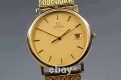 VINTAGE As-Is OMEGA De Ville Cal. 1430 Date Gold Round Quartz Men's Watch JAPAN