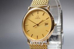VINTAGE As-Is OMEGA De Ville Cal. 1430 Date Gold Round Quartz Men's Watch JAPAN