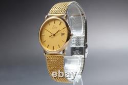VINTAGE As-Is OMEGA De Ville Cal. 1430 Date Gold Round Quartz Men's Watch JAPAN