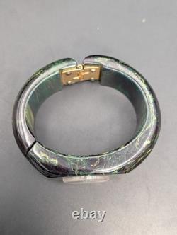 VTG Marbled Green Bakelite Clamper Watch Verdé 17 Jewels Bangle Not Working