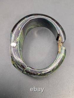VTG Marbled Green Bakelite Clamper Watch Verdé 17 Jewels Bangle Not Working