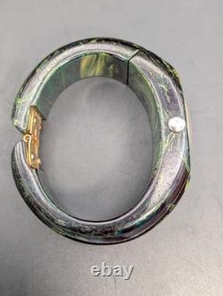 VTG Marbled Green Bakelite Clamper Watch Verdé 17 Jewels Bangle Not Working
