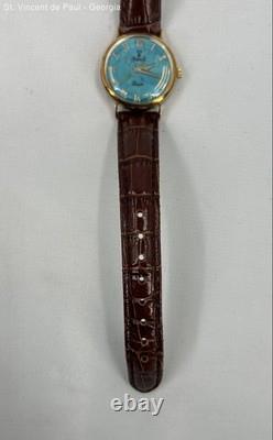 VTG Vicence Milor Italy 14KT Gold Case Turquoise Dial Leather Strap Watch Read