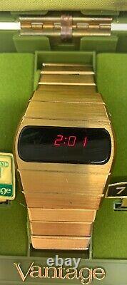 Vantage by Hamilton LED Men's Digital Watch Gold Plate Date Broken Box Manual