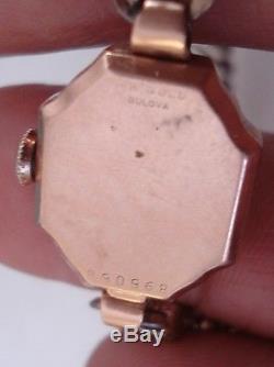Vintage 14k Solid Gold Bulova Watch Beautiful For Parts Or Repair Nr