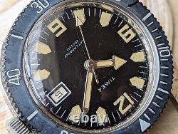 Vintage 1969 Timex 200 Feet Diver withWarm Patina, Faded Bezel FOR PARTS/REPAIR