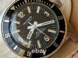 Vintage 1970's Belforte 666 FT Diver Watch withOrig Crown, Runs FOR PARTS/REPAIR