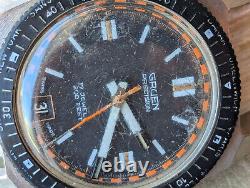 Vintage 1970's Gruen World Time All SS Diver with512 CA Mvmt, Runs FOR PARTS/REPAIR