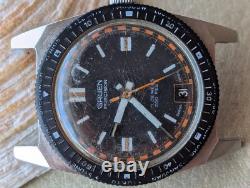 Vintage 1970's Gruen World Time All SS Diver with512 CA Mvmt, Runs FOR PARTS/REPAIR