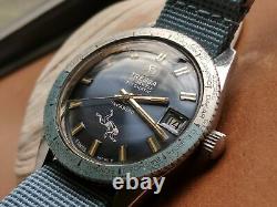 Vintage 1970's Tressa World Time Diver Watch withBlue Dial, Runs FOR PARTS/REPAIR