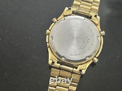 Vintage 1990 SEIKO GMT World Timer Mens 38mm Quartz Watch Gold Alarm For Parts