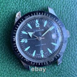 Vintage 60's Sidros Skin Diver 5 ATM Manual Wind Wristwatch for PARTS / REPAIR