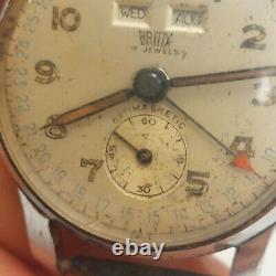 Vintage BRITIX Month Date Calendar Dress Watch 17 Jewels Rare For Parts/Repair