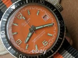 Vintage Bercona Sport Diver Watch withOrange Dial, Red Date, Runs FOR PARTS/REPAIR