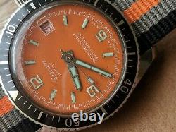 Vintage Bercona Sport Diver Watch withOrange Dial, Red Date, Runs FOR PARTS/REPAIR