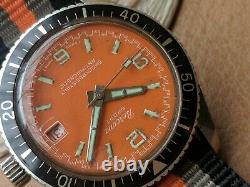 Vintage Bercona Sport Diver Watch withOrange Dial, Red Date, Runs FOR PARTS/REPAIR