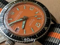 Vintage Bercona Sport Diver Watch withOrange Dial, Red Date, Runs FOR PARTS/REPAIR