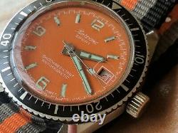 Vintage Bercona Sport Diver Watch withOrange Dial, Red Date, Runs FOR PARTS/REPAIR