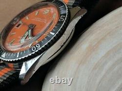 Vintage Bercona Sport Diver Watch withOrange Dial, Red Date, Runs FOR PARTS/REPAIR