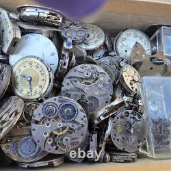 Vintage Box Filled With Mens Ladies Mechanical Watch Movement Parts Lot