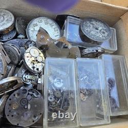 Vintage Box Filled With Mens Ladies Mechanical Watch Movement Parts Lot