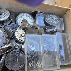 Vintage Box Filled With Mens Ladies Mechanical Watch Movement Parts Lot