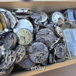 Vintage Box Filled With Mens Ladies Mechanical Watch Movement Parts Lot