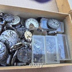 Vintage Box Filled With Mens Ladies Mechanical Watch Movement Parts Lot