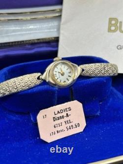 Vintage Bulova Diane-A 17J Ladies Watch 1950s with Box & Tag Not Working