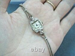 Vintage Bulova Ladies Wrist Watch Solid 14K White Gold Case withDiamonds for PARTS