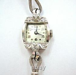Vintage Bulova Ladies Wrist Watch Solid 14K White Gold Case withDiamonds for PARTS