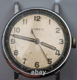 Vintage Buren WWII Military Watch Swiss 30mm Parts Repair Not Working