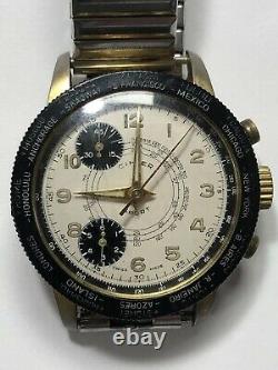 Vintage CIMIER Sport World Time Chronograph Watch Swiss Panda For Repair / Parts