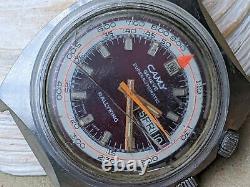 Vintage Camy Rallyking Day-Date Diver Watch withAll SS Case, Runs FOR PARTS/REPAIR