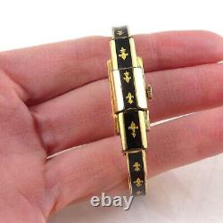 Vintage Cord Ladies Watch Bracelet Gold Plated Black Enamel NOT WORKING