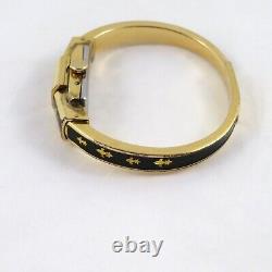 Vintage Cord Ladies Watch Bracelet Gold Plated Black Enamel NOT WORKING