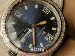 Vintage Helbros Day-Date Diver Watch withBlue Dial, AS 1914, Runs FOR PARTS/REPAIR