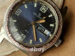 Vintage Helbros Day-Date Diver Watch withBlue Dial, AS 1914, Runs FOR PARTS/REPAIR