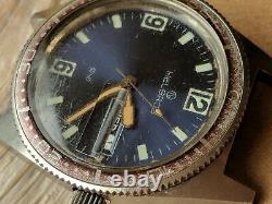 Vintage Helbros Day-Date Diver Watch withBlue Dial, AS 1914, Runs FOR PARTS/REPAIR