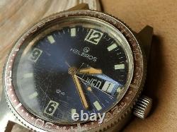 Vintage Helbros Day-Date Diver Watch withBlue Dial, AS 1914, Runs FOR PARTS/REPAIR