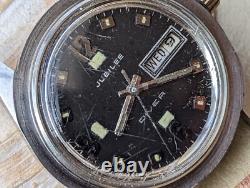 Vintage Jubilee Day-Date Diver Watch withMissing Bezel, RUNS SLOW FOR PARTS/REPAIR
