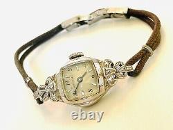 Vintage Ladies 14k White Gold With Diamonds Wittnaurer Watch Not Working