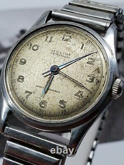 Vintage MOLINE Watch 17 Jewels Military Swiss Made Vintage 32mm for PARTS/REPAIR