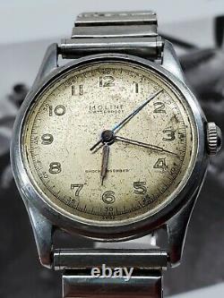 Vintage MOLINE Watch 17 Jewels Military Swiss Made Vintage 32mm for PARTS/REPAIR